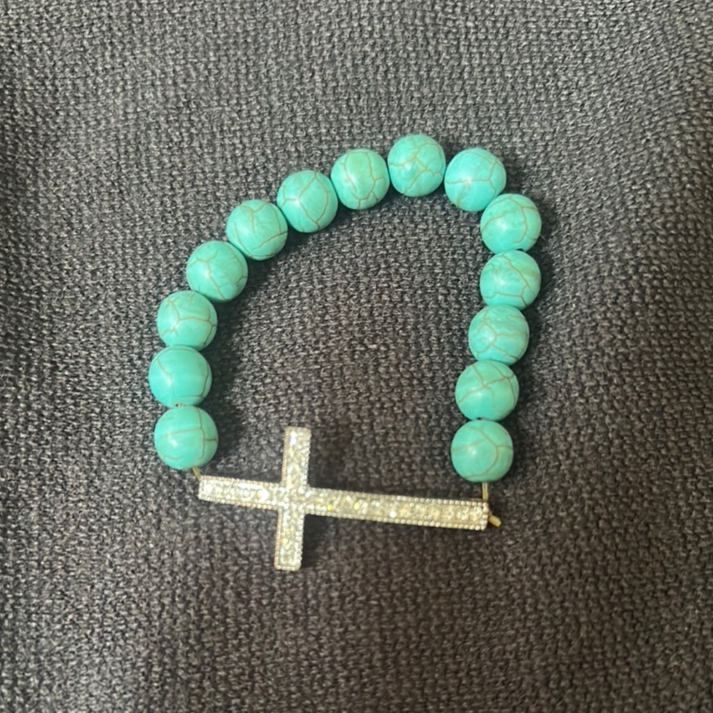 Turquoise Beaded Bracelet with Silver Cross